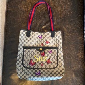 Authentic Gucci vintage painted tote navy and grey